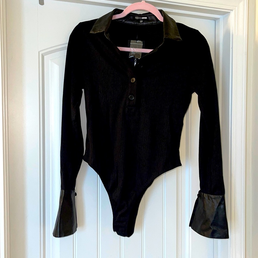 - Black bodysuit with leather features🖤🖤